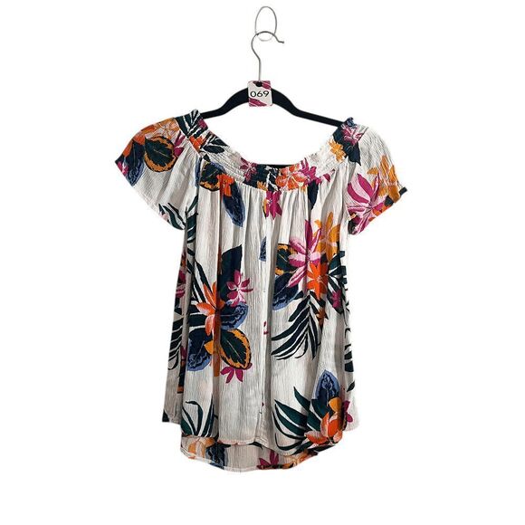 Old Navy Womens Top Medium White Floral Off Shoulder Blouse - Picture 1 of 3